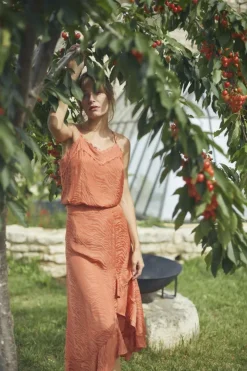 Femme Le Temps des Cerises Shorts & Jupes-Jupe Longue Gino En Jacquard Zebre Orange Corail