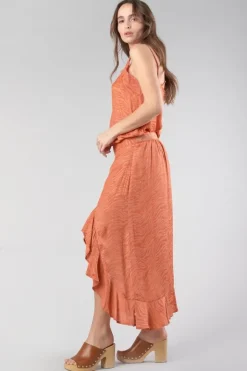 Femme Le Temps des Cerises Shorts & Jupes-Jupe Longue Gino En Jacquard Zebre Orange Corail