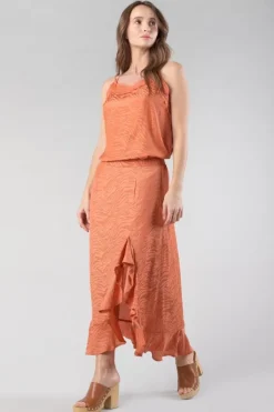 Femme Le Temps des Cerises Shorts & Jupes-Jupe Longue Gino En Jacquard Zebre Orange Corail