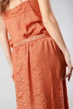 Femme Le Temps des Cerises Shorts & Jupes-Jupe Longue Gino En Jacquard Zebre Orange Corail