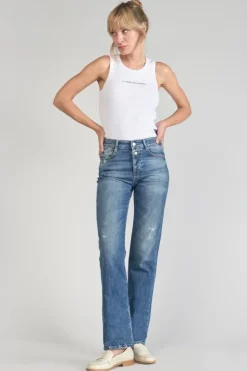 Femme Le Temps des Cerises Coupe Regular-Luxe 400/19 Mom Taille Haute Jeans Destroy Bleu N°2