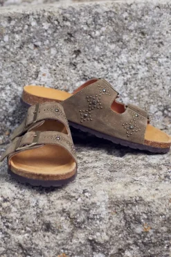 Femme Le Temps des Cerises Chaussures-Mules Cloutees Naomie Kaki