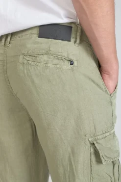 Homme Le Temps des Cerises Pantalons & Chinos-Pantalon Cargo En Lin Oddo Kaki Clair