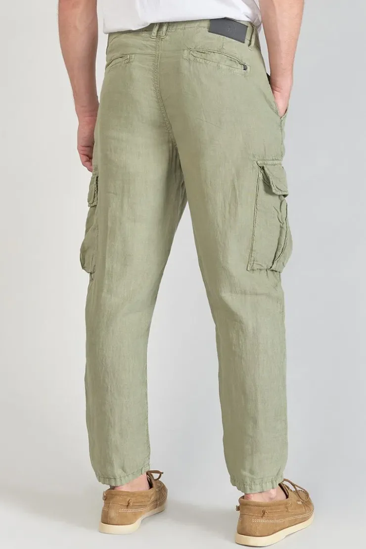 Homme Le Temps des Cerises Pantalons & Chinos-Pantalon Cargo En Lin Oddo Kaki Clair