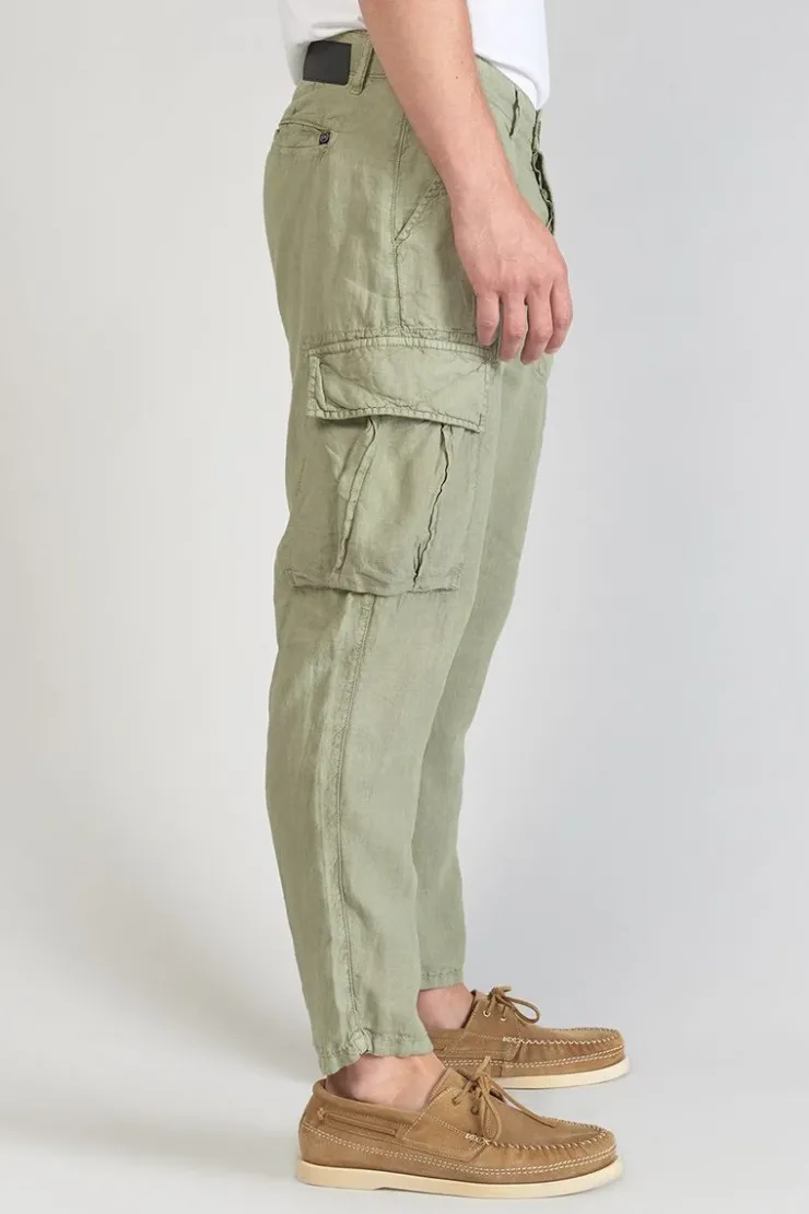 Homme Le Temps des Cerises Pantalons & Chinos-Pantalon Cargo En Lin Oddo Kaki Clair
