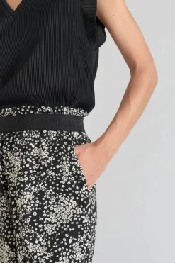Femme Le Temps des Cerises Pantalons & Chinos-Pantalon Fluide Luisa A Motif Fleuri Noir Et Blanc