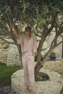 Femme Le Temps des Cerises Pantalons & Chinos-Pantalon Fluide Yesa A Motif Orange Et Noir