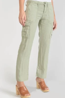Femme Le Temps des Cerises Pantalons & Chinos-Pantalon Louisa En Lin Vert Amande