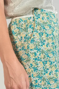 Femme Le Temps des Cerises Pantalons & Chinos-Pantalon Rani A Motif Fleuri Vert Et Bleu