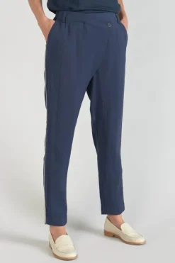 Femme Le Temps des Cerises Pantalons & Chinos-Pantalon Reydel Bleu Marine A Fermeture Asymetrique