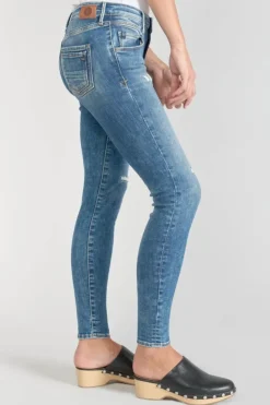 Femme Le Temps des Cerises Coupe Skinny-Pounche Power Skinny 7/8Eme Jeans Destroy Bleu N°3