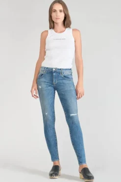 Femme Le Temps des Cerises Coupe Skinny-Pounche Power Skinny 7/8Eme Jeans Destroy Bleu N°3