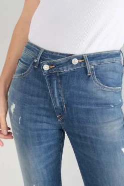 Femme Le Temps des Cerises Coupe Skinny-Power Skinny Taille Haute 7/8Eme Jeans Destroy Bleu N°2