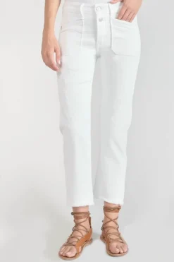 Femme Le Temps des Cerises Coupe Regular-Pricilia Taille Haute 7/8Eme Destroy Jeans Blanc