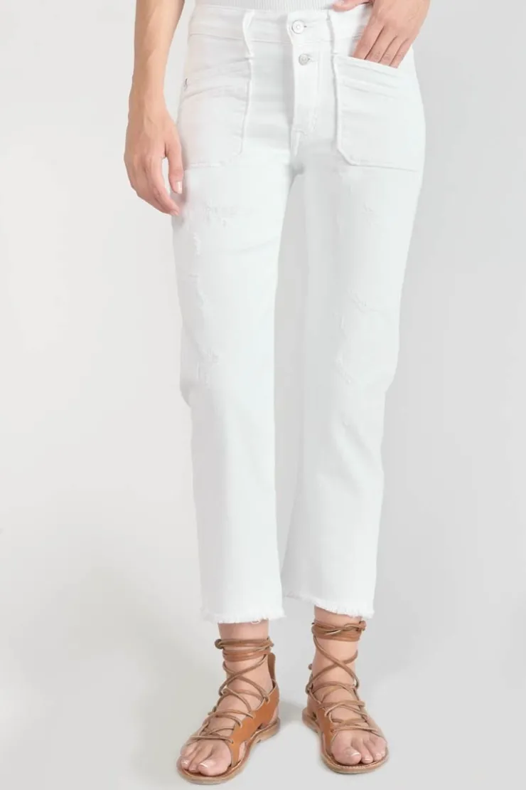 Femme Le Temps des Cerises Coupe Regular-Pricilia Taille Haute 7/8Eme Destroy Jeans Blanc