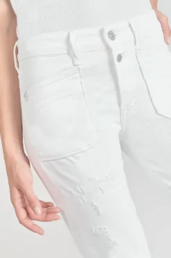 Femme Le Temps des Cerises Coupe Regular-Pricilia Taille Haute 7/8Eme Destroy Jeans Blanc