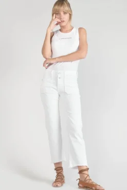 Femme Le Temps des Cerises Coupe Regular-Pricilia Taille Haute 7/8Eme Destroy Jeans Blanc