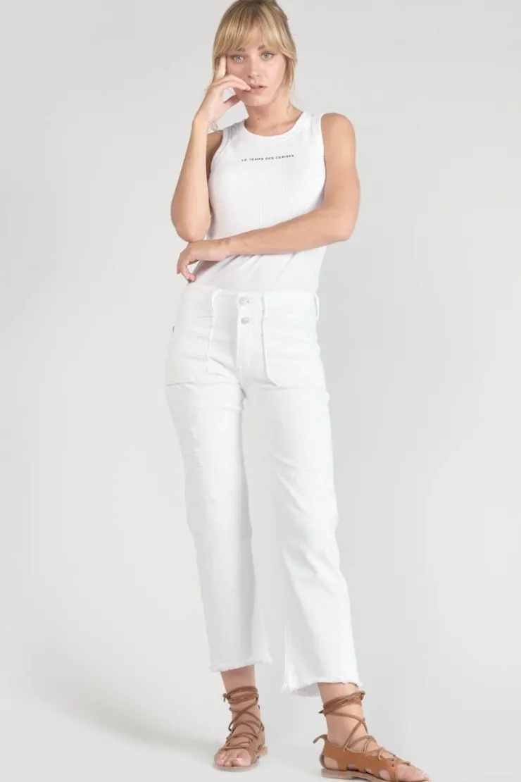 Femme Le Temps des Cerises Coupe Regular-Pricilia Taille Haute 7/8Eme Destroy Jeans Blanc