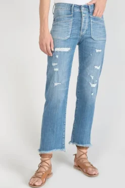 Femme Le Temps des Cerises Coupe Regular-Pricilia Taille Haute 7/8Eme Jeans Destroy Bleu N°4