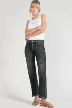 Femme Le Temps des Cerises Coupe Regular-Pricilia Taille Haute 7/8Eme Jeans Destroy Noir N°1