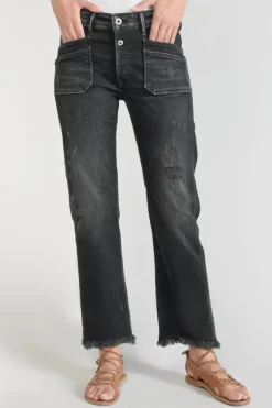 Femme Le Temps des Cerises Coupe Regular-Pricilia Taille Haute 7/8Eme Jeans Destroy Noir N°1