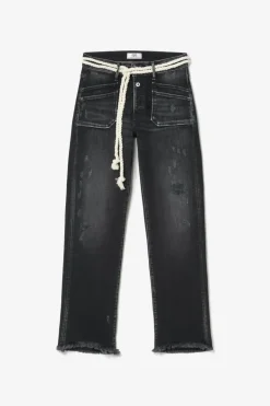 Femme Le Temps des Cerises Coupe Regular-Pricilia Taille Haute 7/8Eme Jeans Destroy Noir N°1