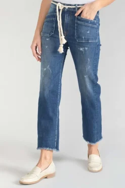 Femme Le Temps des Cerises Coupe Regular-Pricilia Taille Haute 7/8Eme Jeans Destroy Bleu N°2