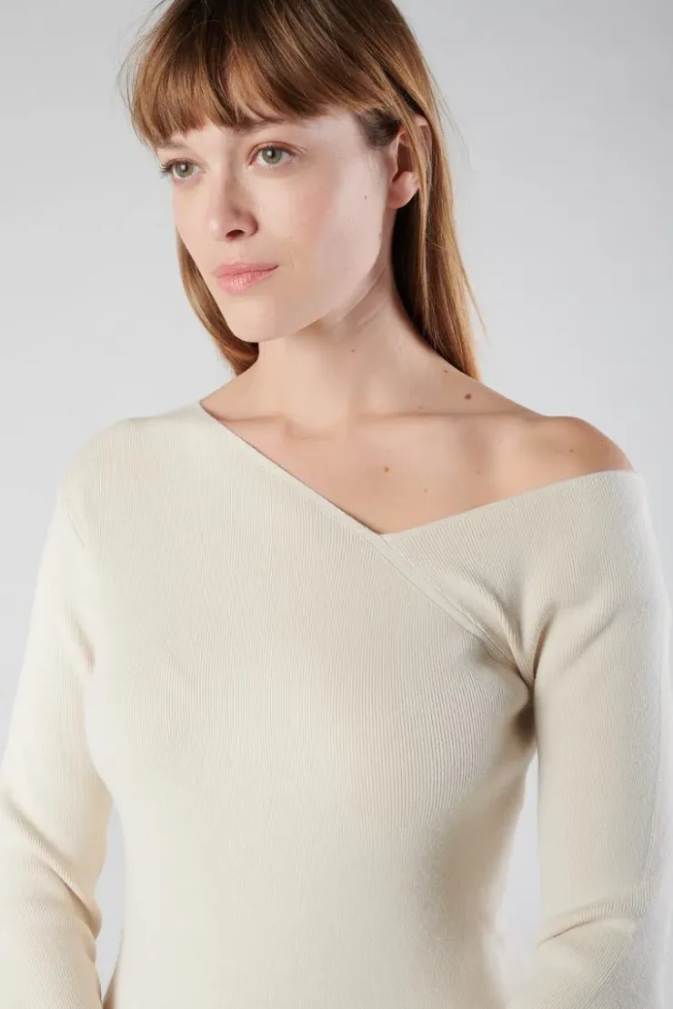 Femme Le Temps des Cerises Pulls & Sweats & Cardigans-Pull Lina Asymetrique Sable