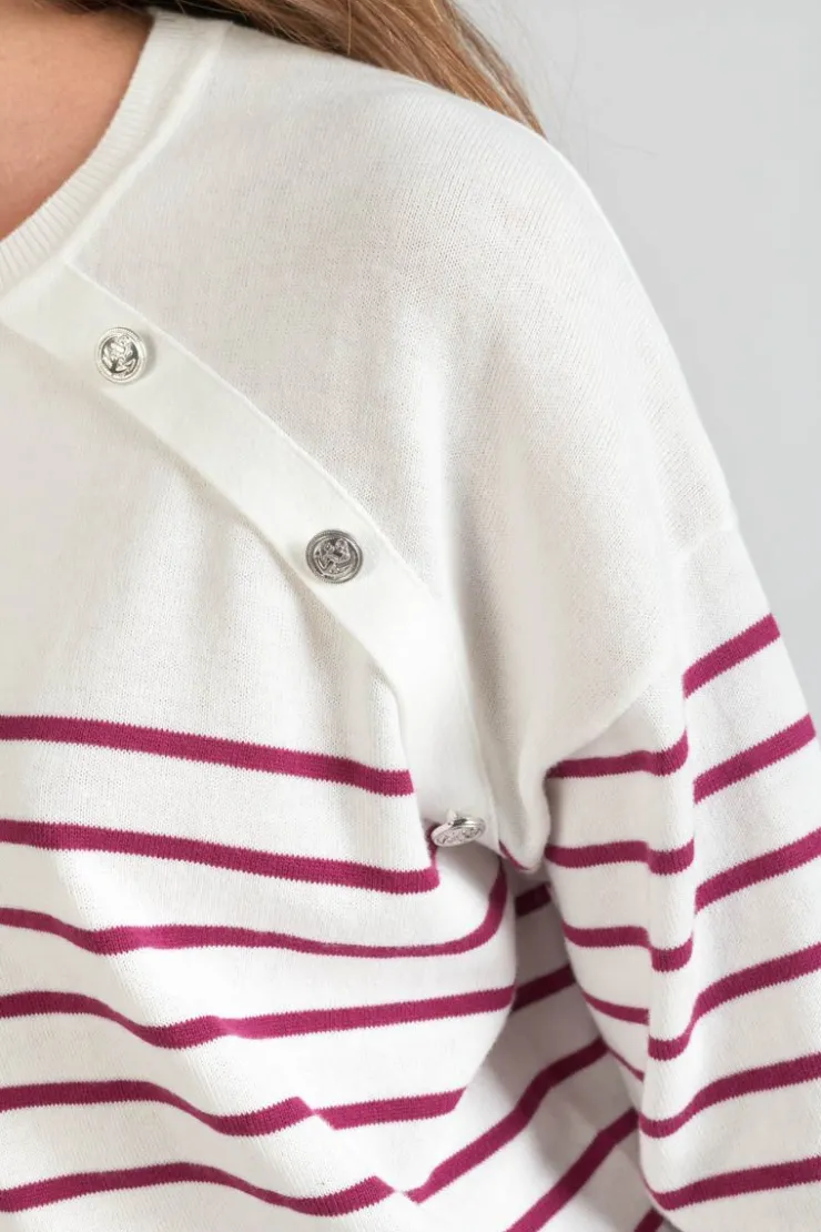 Femme Le Temps des Cerises Pulls & Sweats & Cardigans-Pull Mareva Mariniere Prune