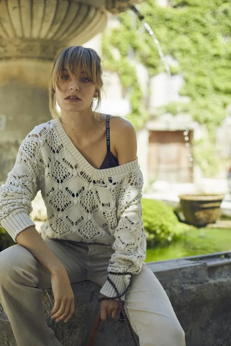 Femme Le Temps des Cerises Pulls & Sweats & Cardigans-Pull Poots Ajoure Sable