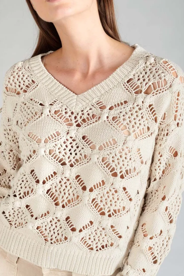 Femme Le Temps des Cerises Pulls & Sweats & Cardigans-Pull Poots Ajoure Sable