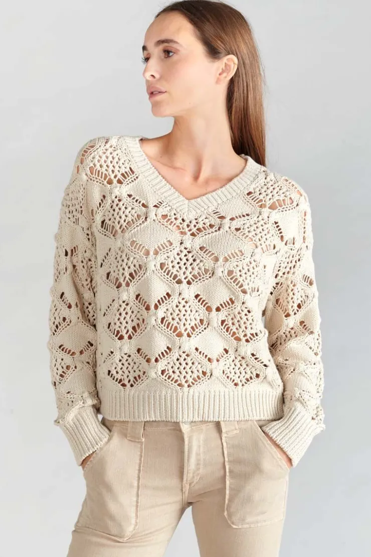 Femme Le Temps des Cerises Pulls & Sweats & Cardigans-Pull Poots Ajoure Sable