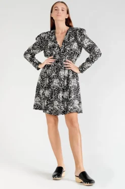 Femme Le Temps des Cerises Robes-Robe Edwina A Motif Fleuri Noir Et Blanc