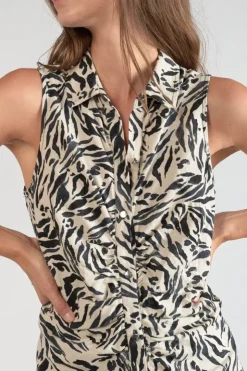 Femme Le Temps des Cerises Robes-Robe En Lin Melange Muna A Motif Animalier