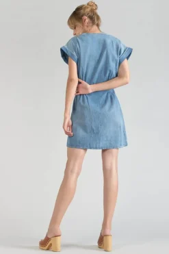 Femme Le Temps des Cerises Robes-Robe Eourres En Jeans Bleu