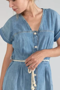 Femme Le Temps des Cerises Robes-Robe Eourres En Jeans Bleu