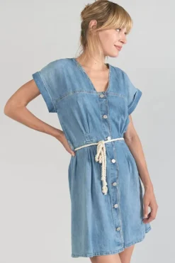 Femme Le Temps des Cerises Robes-Robe Eourres En Jeans Bleu