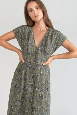 Femme Le Temps des Cerises Robes-Robe Longue Croft Kaki A Motif Fleuri
