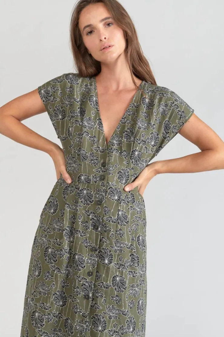 Femme Le Temps des Cerises Robes-Robe Longue Croft Kaki A Motif Fleuri