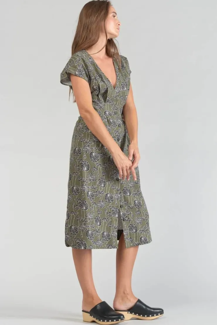 Femme Le Temps des Cerises Robes-Robe Longue Croft Kaki A Motif Fleuri