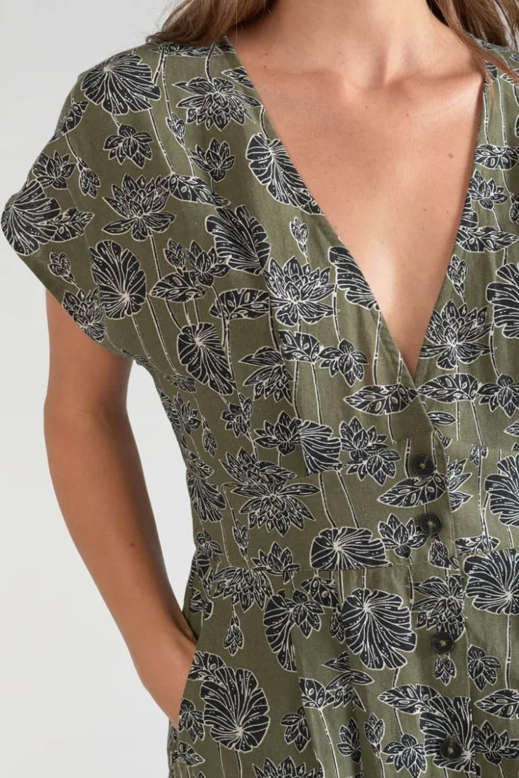 Femme Le Temps des Cerises Robes-Robe Longue Croft Kaki A Motif Fleuri