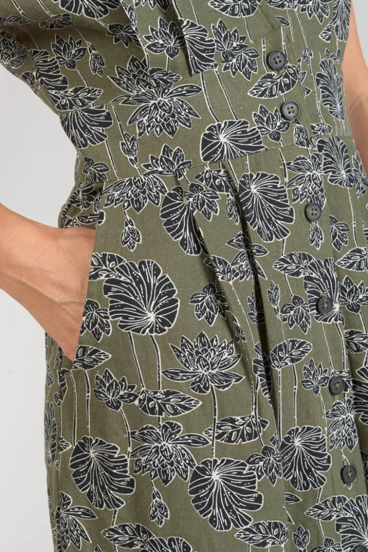 Femme Le Temps des Cerises Robes-Robe Longue Croft Kaki A Motif Fleuri