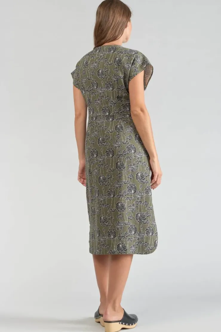Femme Le Temps des Cerises Robes-Robe Longue Croft Kaki A Motif Fleuri
