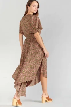 Femme Le Temps des Cerises Robes-Robe Longue Yaka Kaki A Motif Fleuri