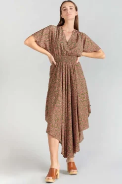 Femme Le Temps des Cerises Robes-Robe Longue Yaka Kaki A Motif Fleuri