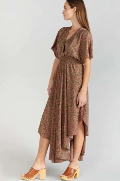 Femme Le Temps des Cerises Robes-Robe Longue Yaka Kaki A Motif Fleuri