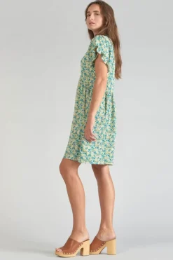 Femme Le Temps des Cerises Robes-Robe Tate A Motif Fleuri Vert Et Bleu