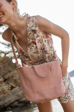 Femme Le Temps des Cerises Sacs & Portefeuilles-Sac Astier En Cuir Suede Rose Poudre
