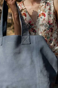 Femme Le Temps des Cerises Sacs & Portefeuilles-Sac Cabas Micky En Cuir Suede Bleu Gris