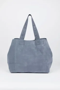 Femme Le Temps des Cerises Sacs & Portefeuilles-Sac Cabas Micky En Cuir Suede Bleu Gris
